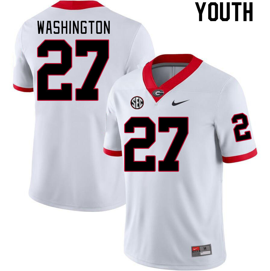 Youth #27 C.J. Washington Georgia Bulldogs College Football Jerseys Stitched-White - Click Image to Close